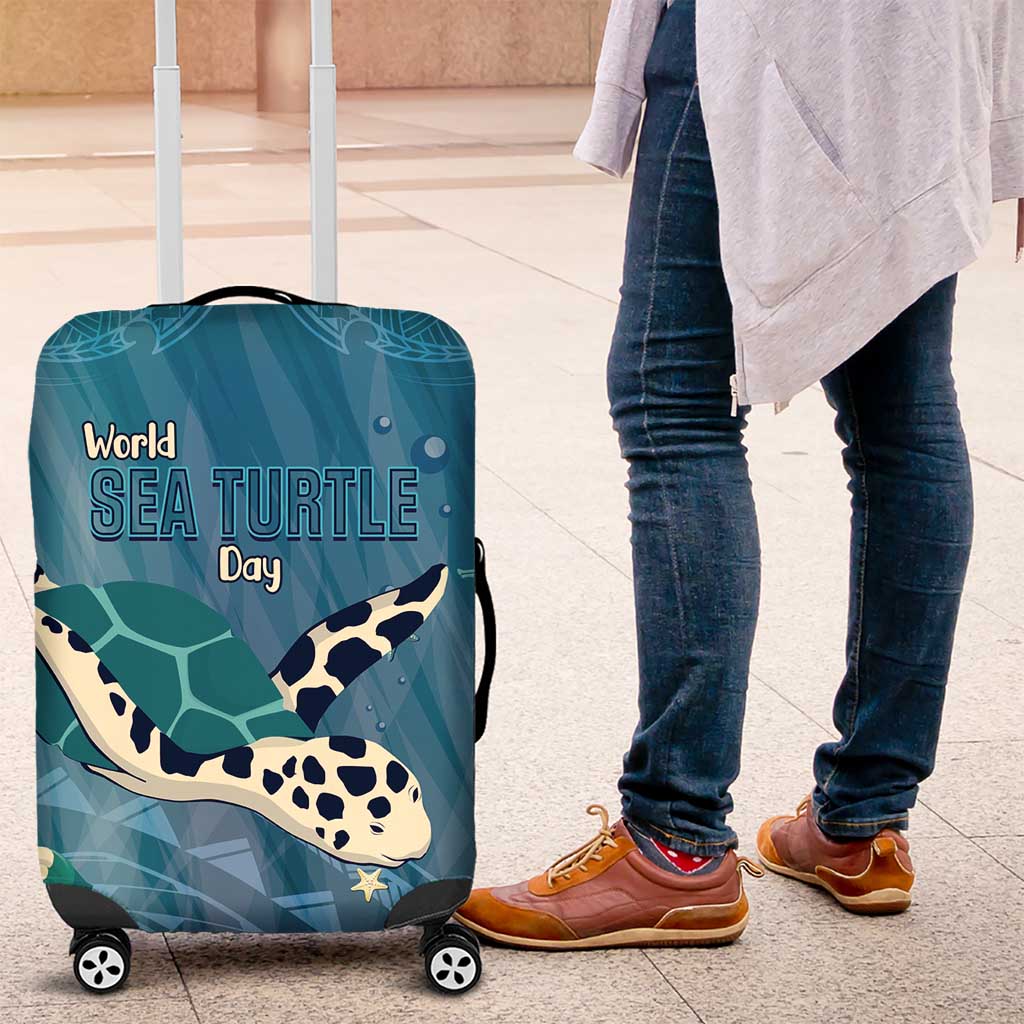 World Sea Turtle Day Polynesia Luggage Cover Go With The Flow LT14 Cyan - Polynesian Pride