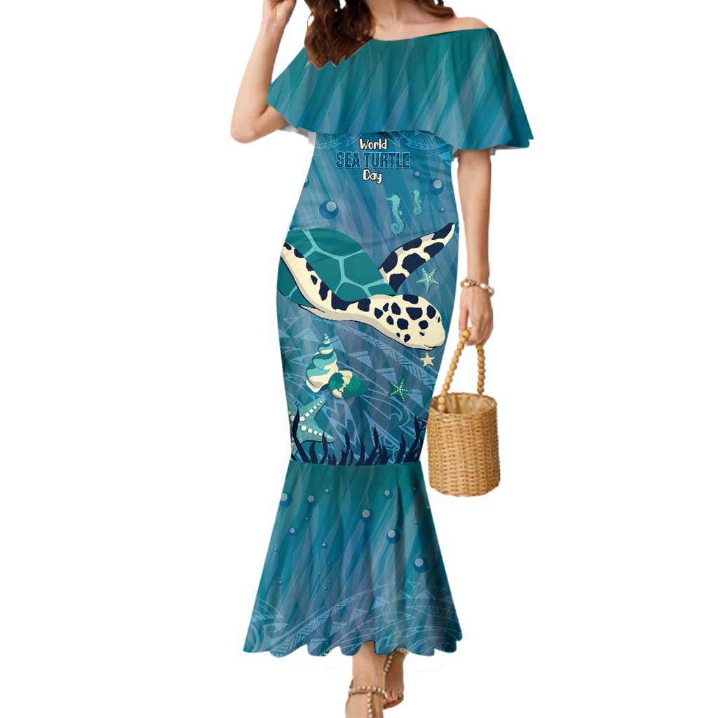 World Sea Turtle Day Polynesia Mermaid Dress Go With The Flow LT14 Women Cyan - Polynesian Pride