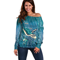 World Sea Turtle Day Polynesia Off Shoulder Sweater Go With The Flow LT14 Women Cyan - Polynesian Pride