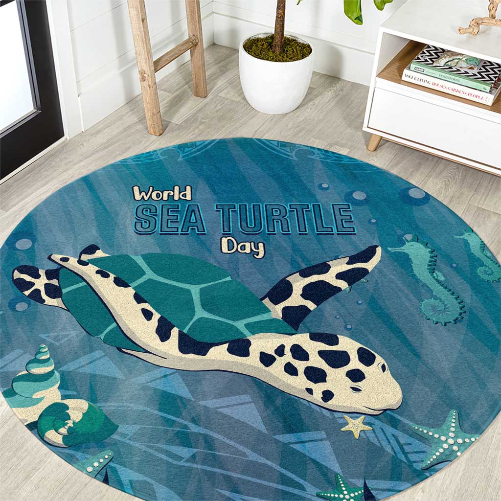 World Sea Turtle Day Polynesia Round Carpet Go With The Flow LT14 Cyan - Polynesian Pride