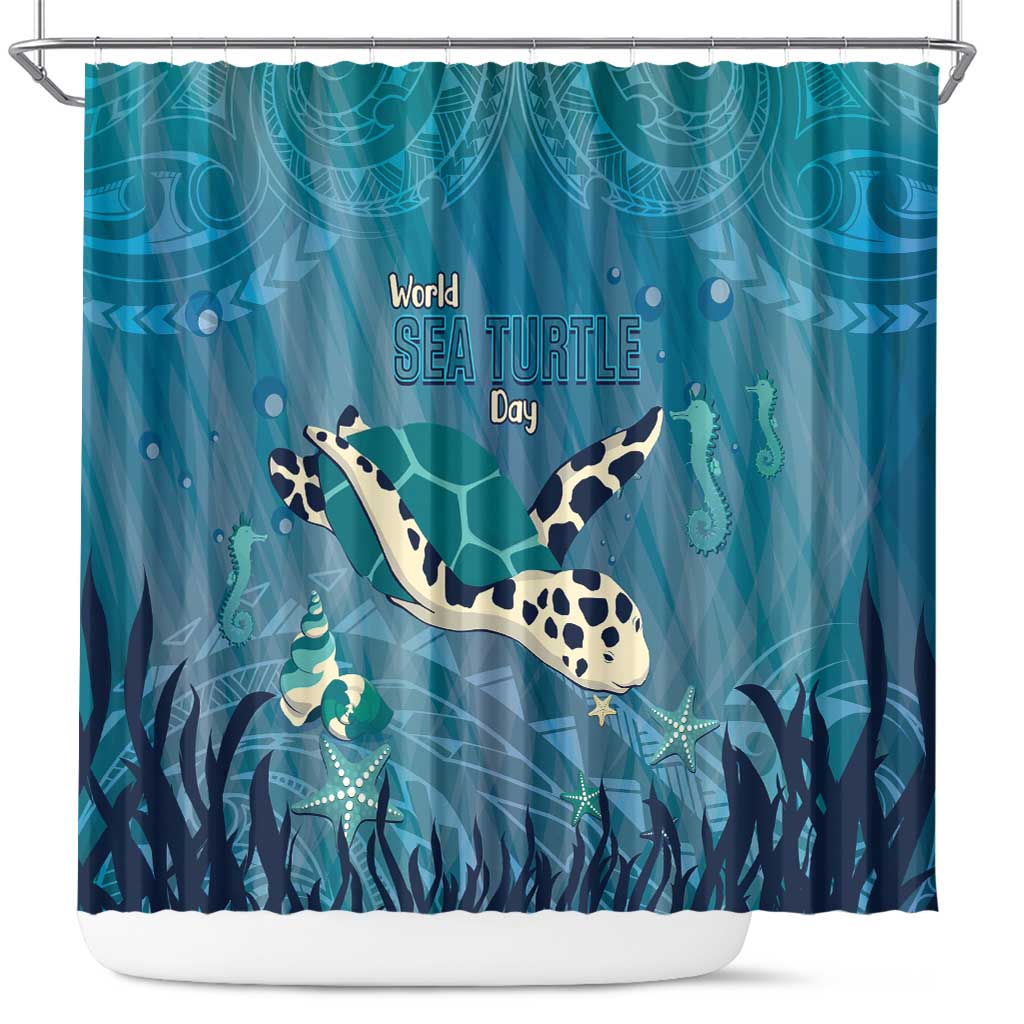 World Sea Turtle Day Polynesia Shower Curtain Go With The Flow LT14 Cyan - Polynesian Pride