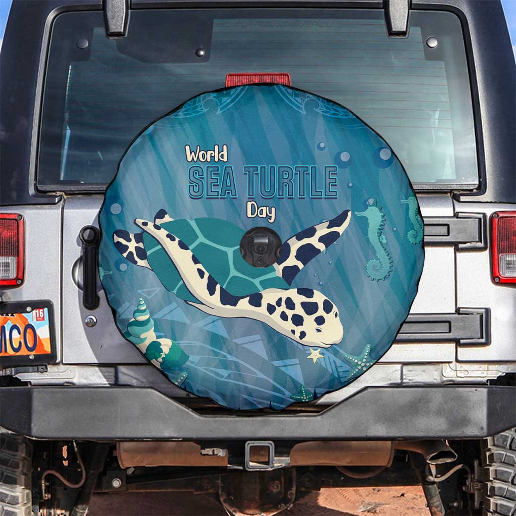 World Sea Turtle Day Polynesia Spare Tire Cover Go With The Flow LT14 Cyan - Polynesian Pride