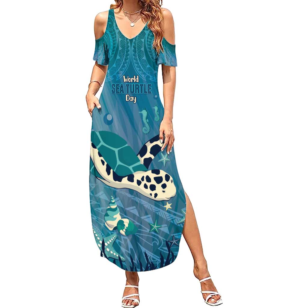 World Sea Turtle Day Polynesia Summer Maxi Dress Go With The Flow LT14 Women Cyan - Polynesian Pride
