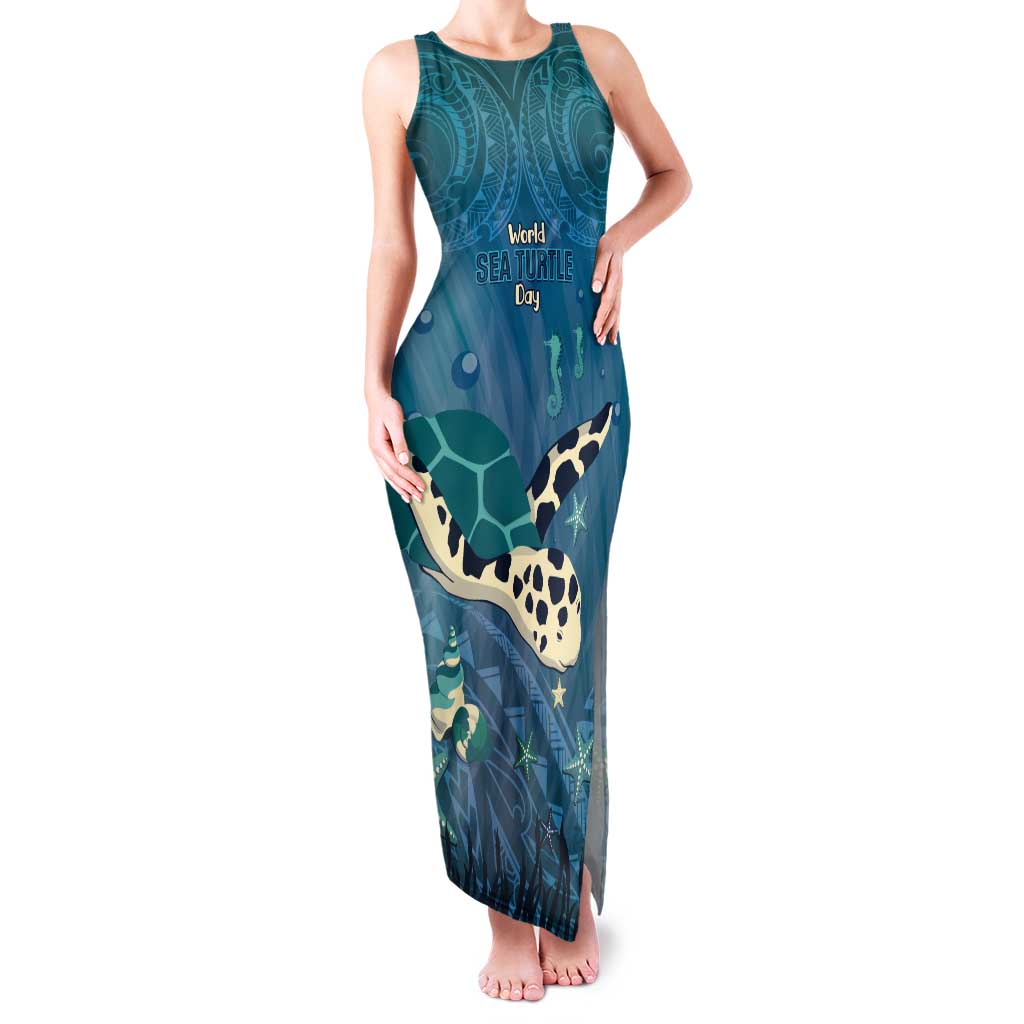 World Sea Turtle Day Polynesia Tank Maxi Dress Go With The Flow LT14 Women Cyan - Polynesian Pride