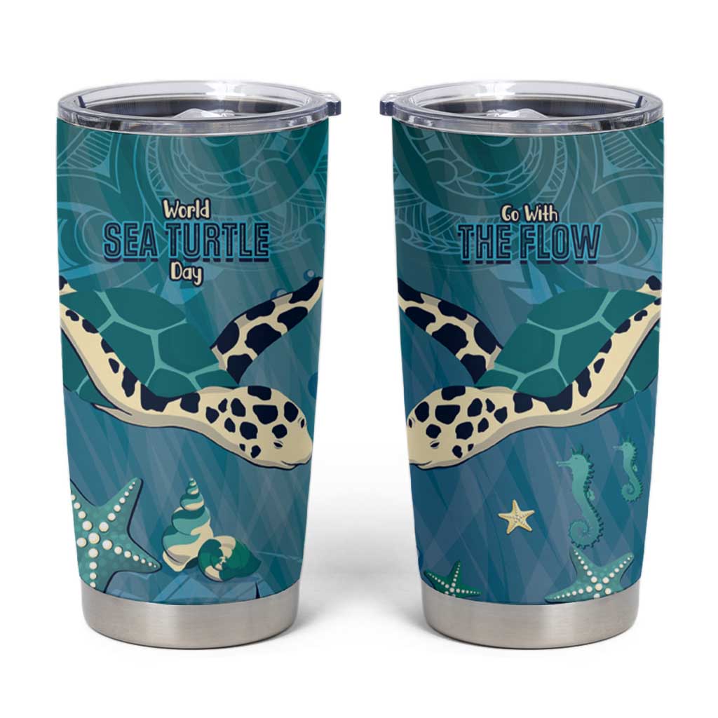 World Sea Turtle Day Polynesia Tumbler Cup Go With The Flow LT14 Cyan - Polynesian Pride