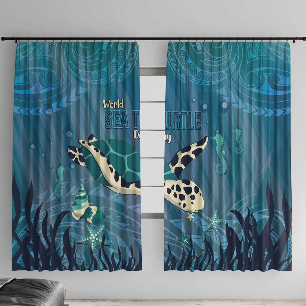 World Sea Turtle Day Polynesia Window Curtain Go With The Flow LT14 With Hooks Cyan - Polynesian Pride