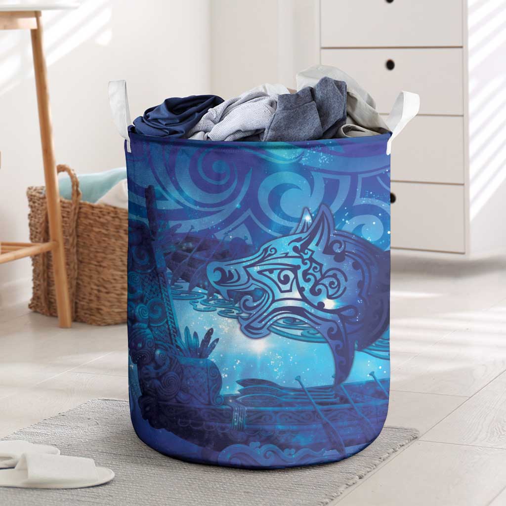 Kuri New Zealand Matariki Laundry Basket Aotearoa Dog Waka Maori New Year Galaxy Vibes LT14 Blue - Polynesian Pride