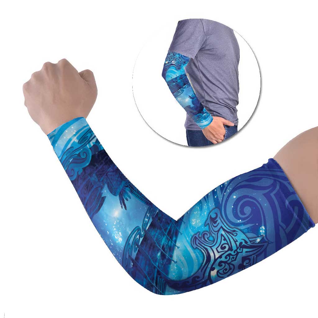 Kuri New Zealand Matariki Arm Sleeves Aotearoa Dog Waka Maori New Year Galaxy Vibes LT14 Set of 2 Blue - Polynesian Pride