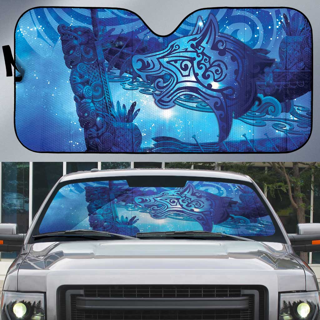 Kuri New Zealand Matariki Auto Sun Shade Aotearoa Dog Waka Maori New Year Galaxy Vibes LT14 Blue - Polynesian Pride