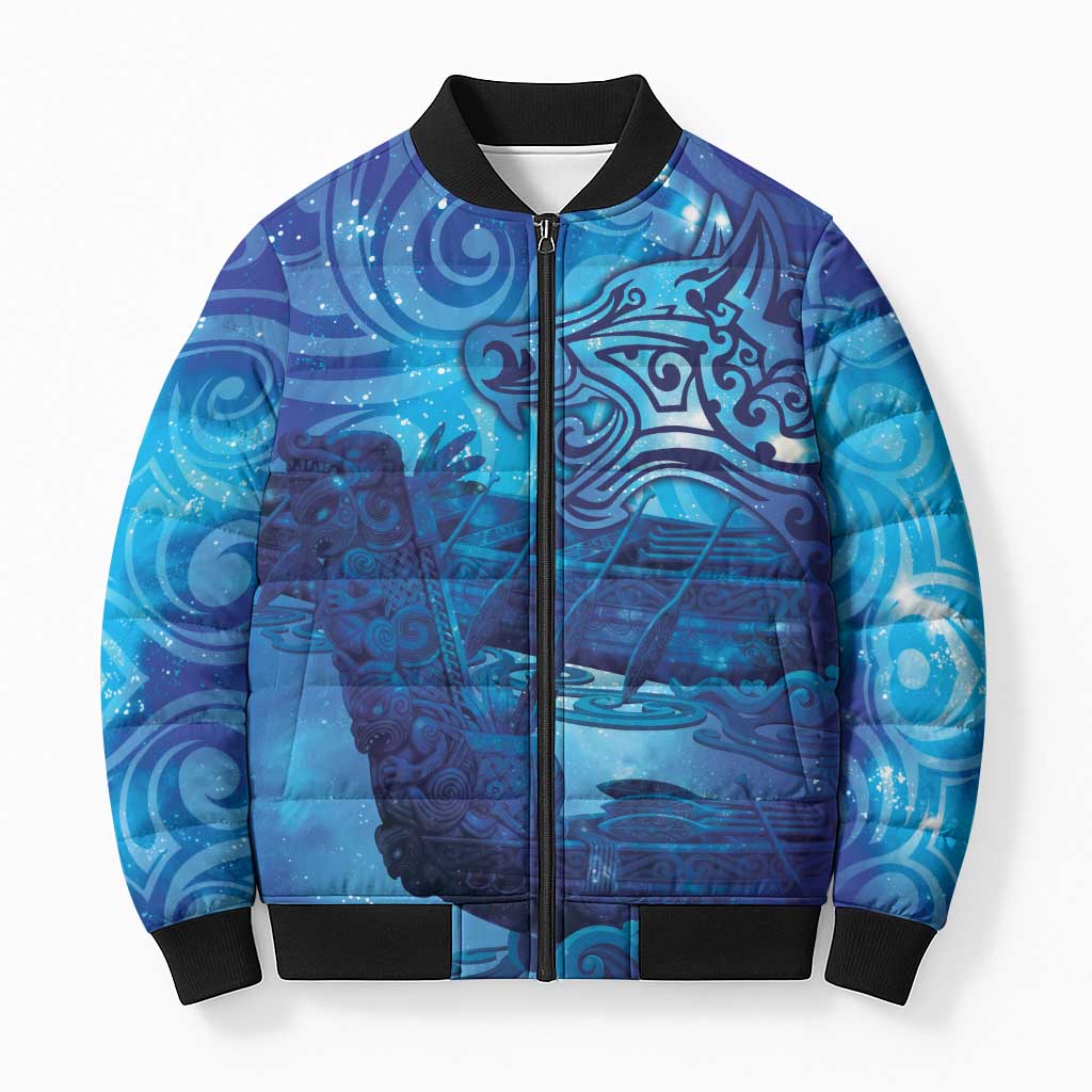 Kuri New Zealand Matariki Bomber Puffer Jacket Aotearoa Dog Waka Maori New Year Galaxy Vibes LT14 Unisex Blue - Polynesian Pride