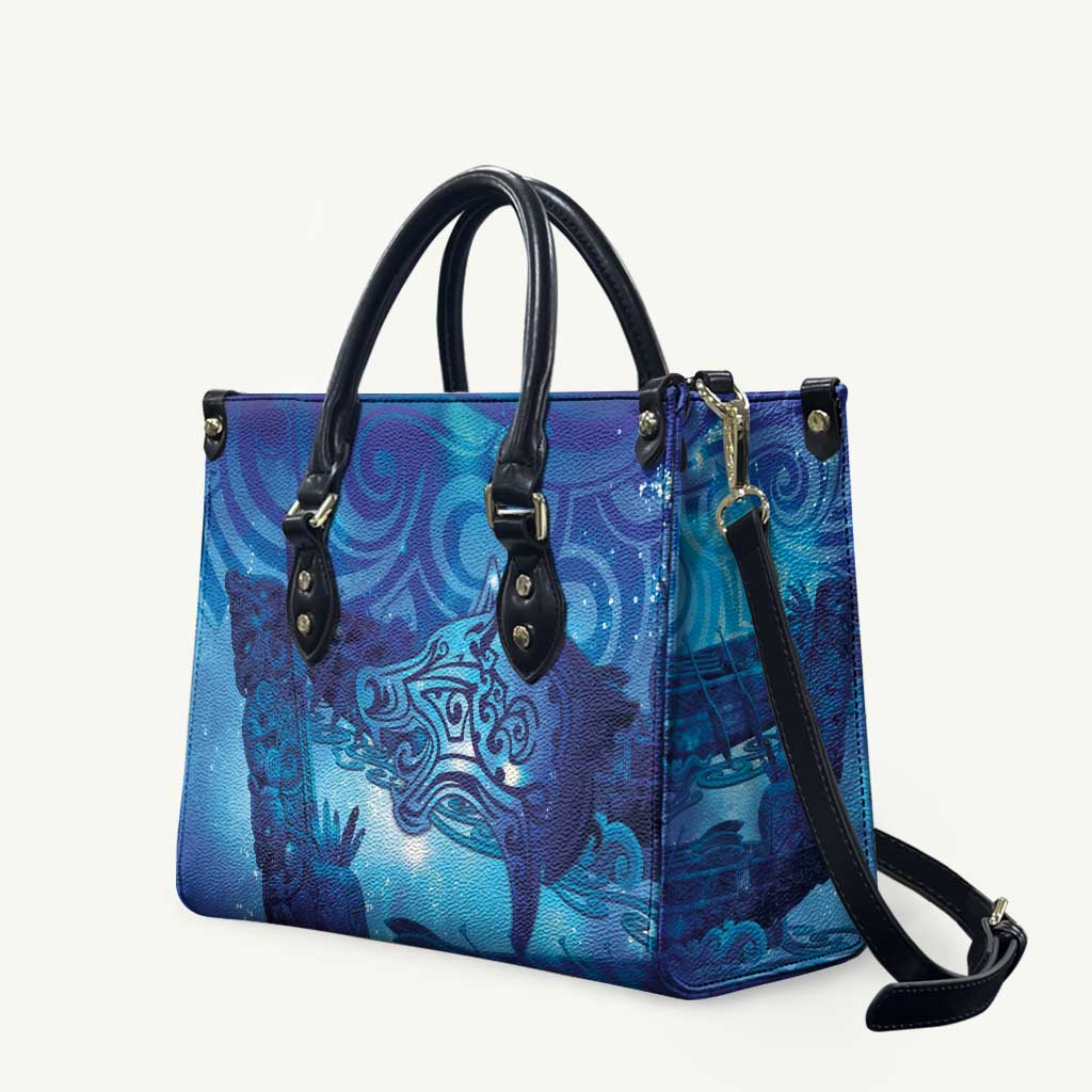 Kuri New Zealand Matariki Leather Bag Aotearoa Dog Waka Maori New Year Galaxy Vibes LT14 Blue - Polynesian Pride