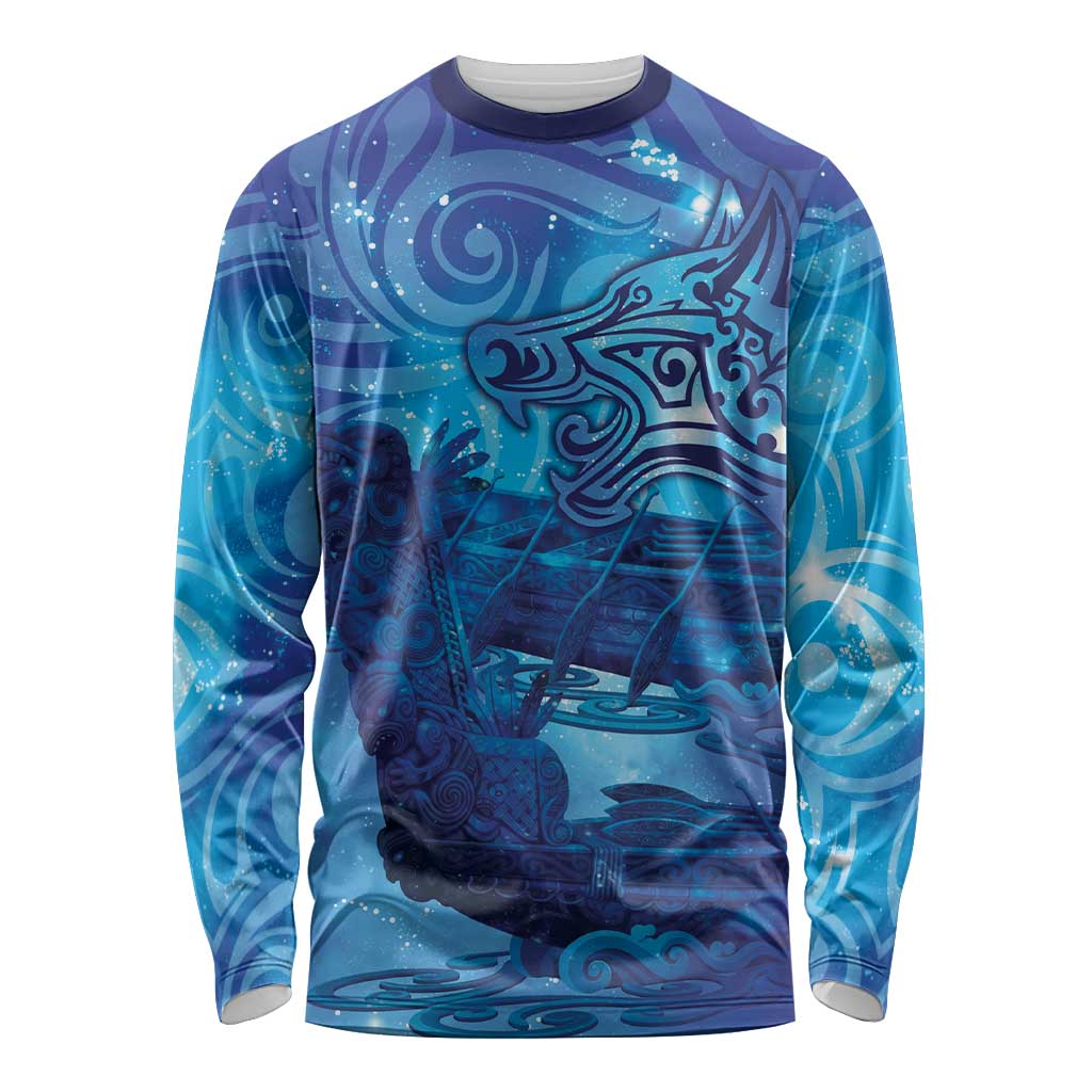 Kuri New Zealand Matariki Long Sleeve Shirt Aotearoa Dog Waka Maori New Year Galaxy Vibes LT14 Unisex Blue - Polynesian Pride