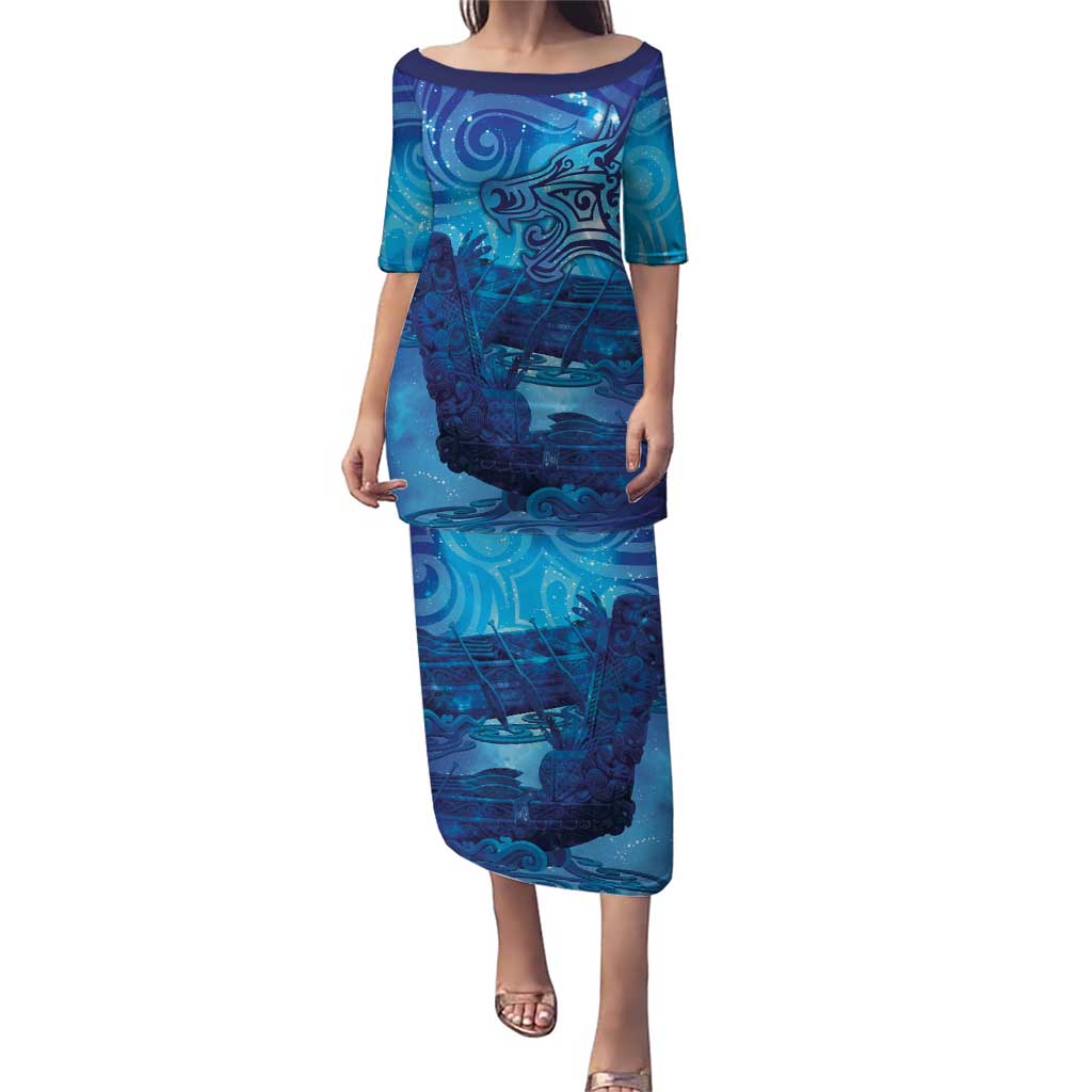 Kuri New Zealand Matariki Puletasi Aotearoa Dog Waka Maori New Year Galaxy Vibes LT14 Long Dress Blue - Polynesian Pride