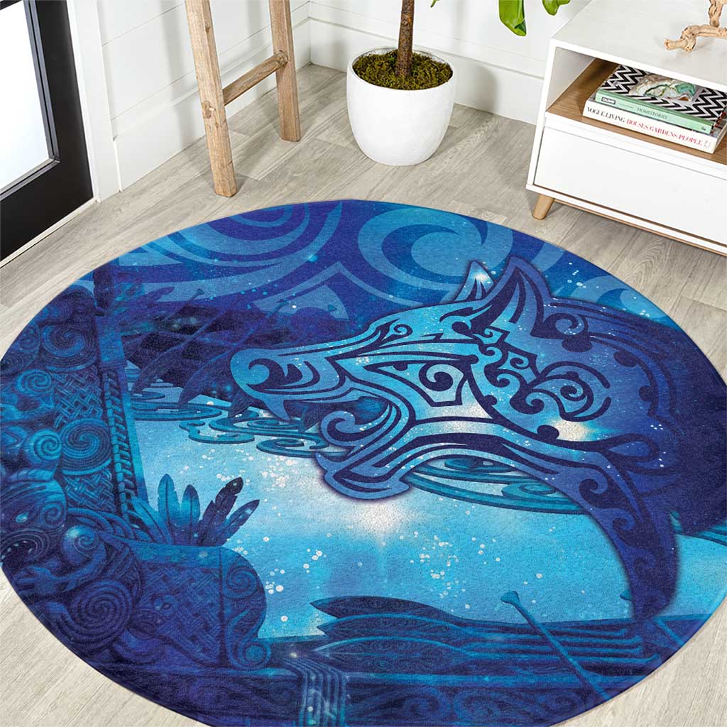Kuri New Zealand Matariki Round Carpet Aotearoa Dog Waka Maori New Year Galaxy Vibes LT14 Blue - Polynesian Pride