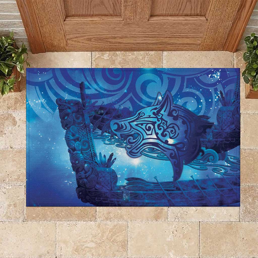 Kuri New Zealand Matariki Rubber Doormat Aotearoa Dog Waka Maori New Year Galaxy Vibes LT14 Blue - Polynesian Pride