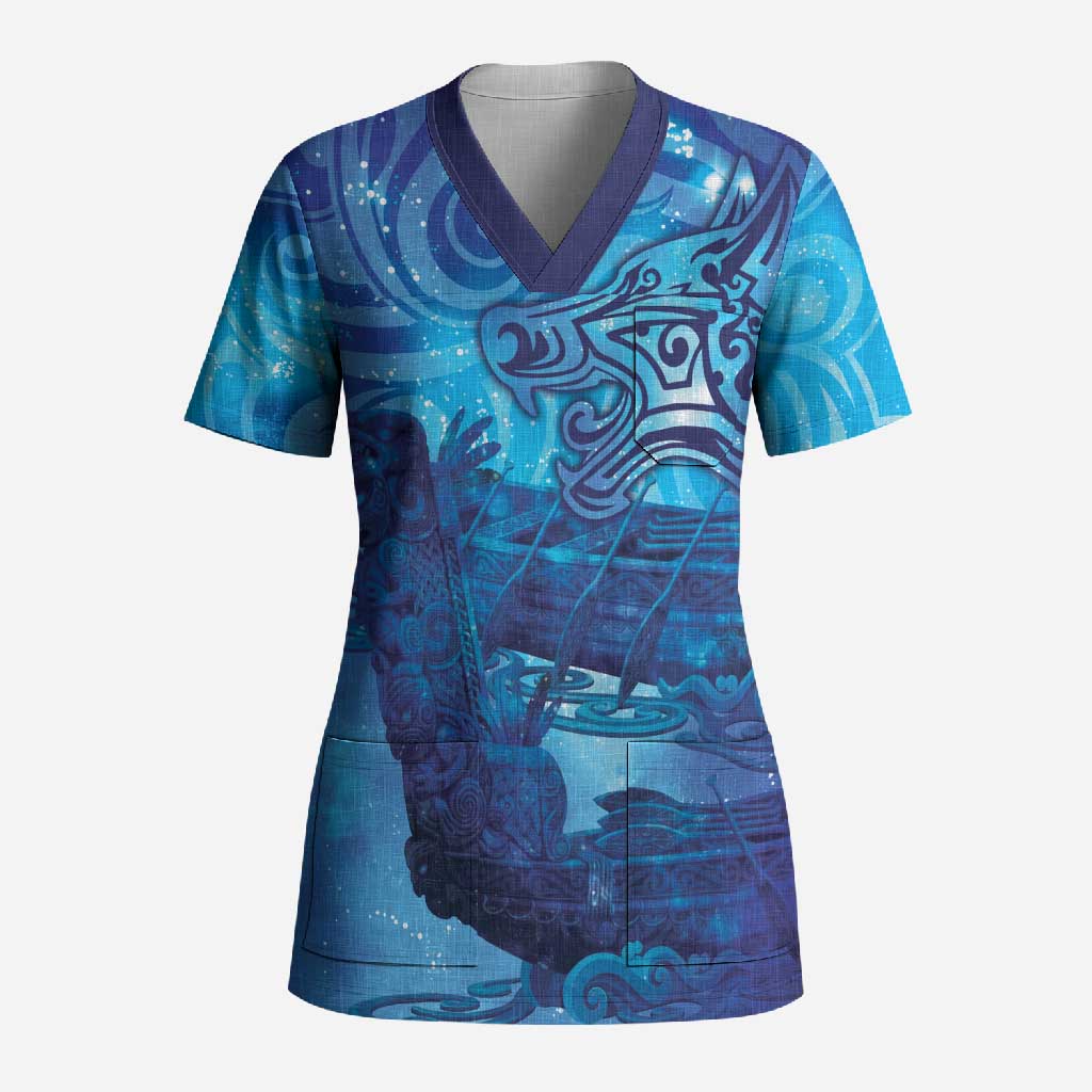 Kuri New Zealand Matariki Scrub Top Aotearoa Dog Waka Maori New Year Galaxy Vibes LT14 Adult Blue - Polynesian Pride