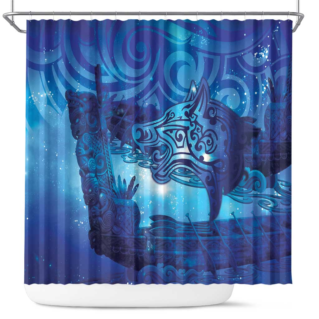 Kuri New Zealand Matariki Shower Curtain Aotearoa Dog Waka Maori New Year Galaxy Vibes LT14 Blue - Polynesian Pride
