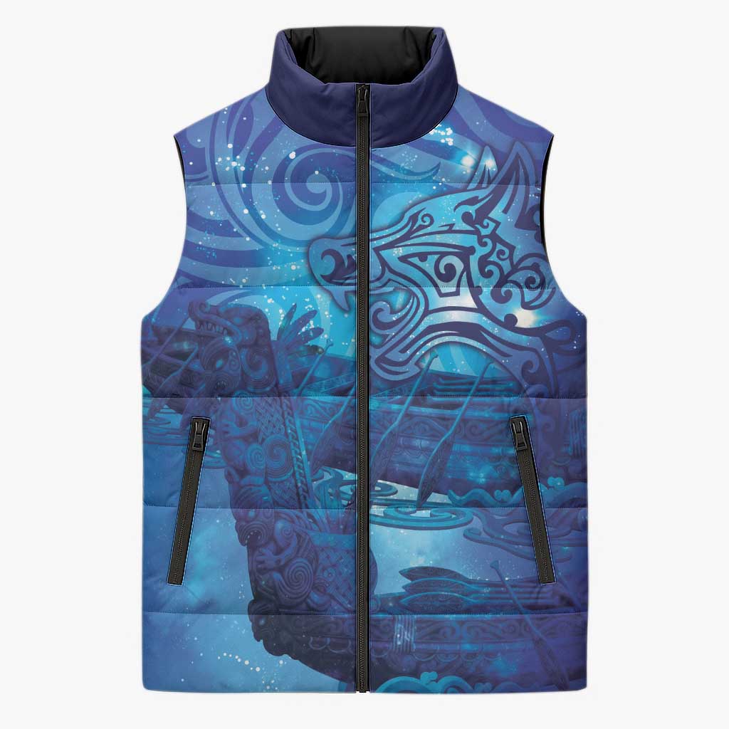 Kuri New Zealand Matariki Sleeveless Puffer Jacket Aotearoa Dog Waka Maori New Year Galaxy Vibes LT14 Unisex Blue - Polynesian Pride