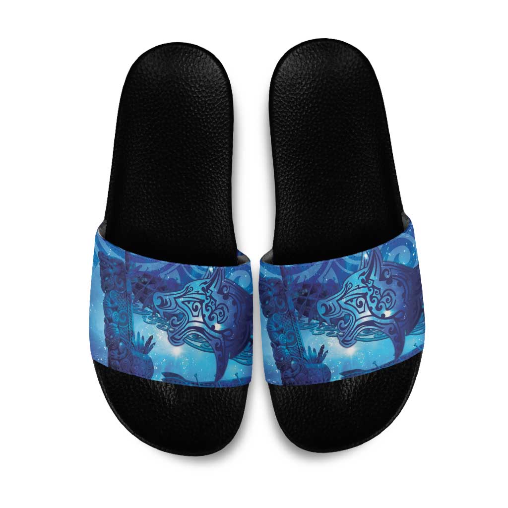 Kuri New Zealand Matariki Slide Sandals Aotearoa Dog Waka Maori New Year Galaxy Vibes LT14 Blue - Polynesian Pride