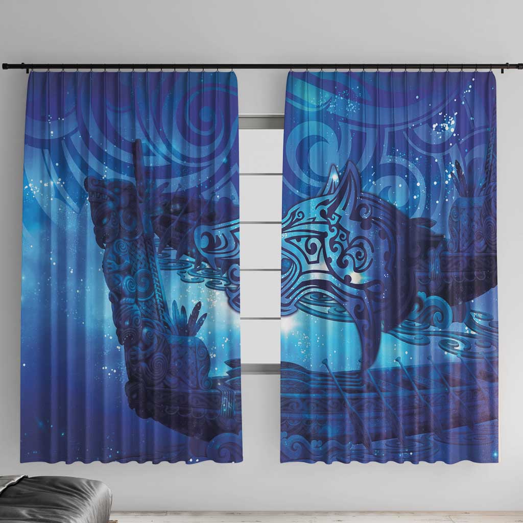 Kuri New Zealand Matariki Window Curtain Aotearoa Dog Waka Maori New Year Galaxy Vibes LT14 With Hooks Blue - Polynesian Pride