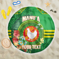 Personalized Manu'a Cession Day Beach Blanket Tropical Flowers With Polynesian Pattern LT14 One Size 150cm Green - Polynesian Pride