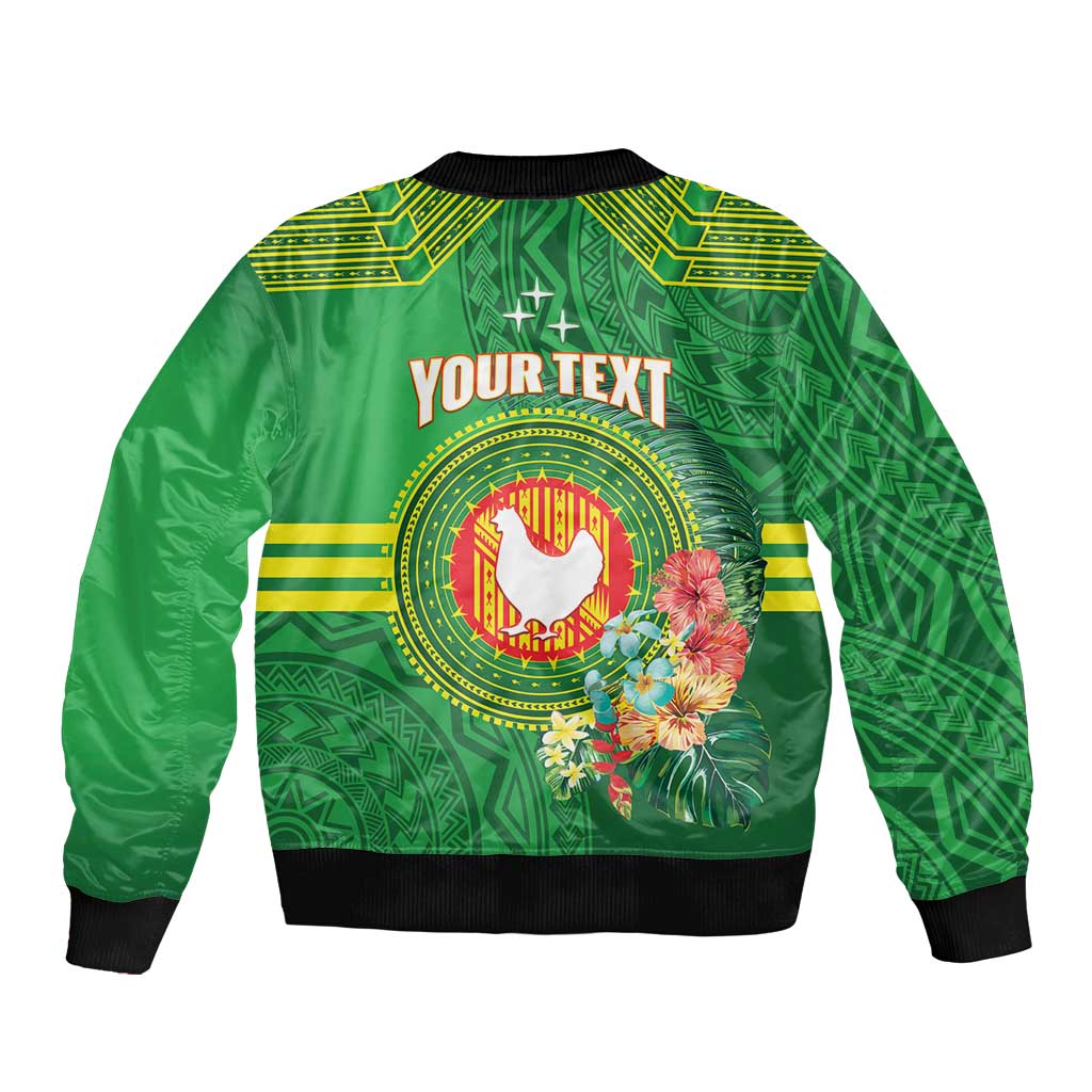 Personalized Manu'a Cession Day Bomber Jacket Tropical Flowers With Polynesian Pattern LT14 - Polynesian Pride
