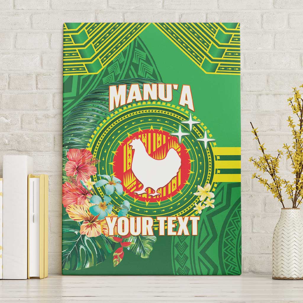 Personalized Manu'a Cession Day Canvas Wall Art Tropical Flowers With Polynesian Pattern LT14 Without Frame Green - Polynesian Pride