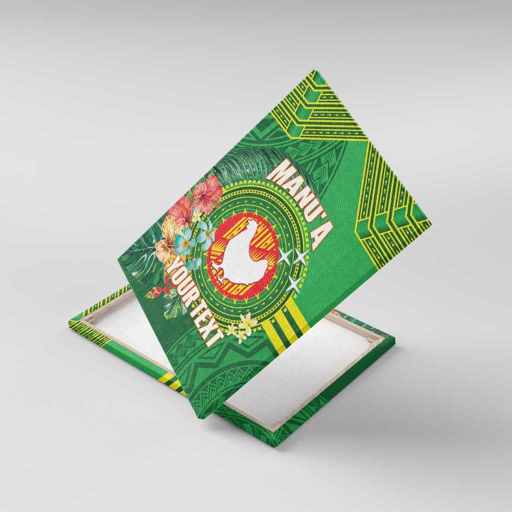 Personalized Manu'a Cession Day Canvas Wall Art Tropical Flowers With Polynesian Pattern LT14 With Frame Green - Polynesian Pride