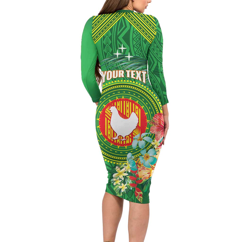 Personalized Manu'a Cession Day Long Sleeve Bodycon Dress Tropical Flowers With Polynesian Pattern LT14 - Polynesian Pride