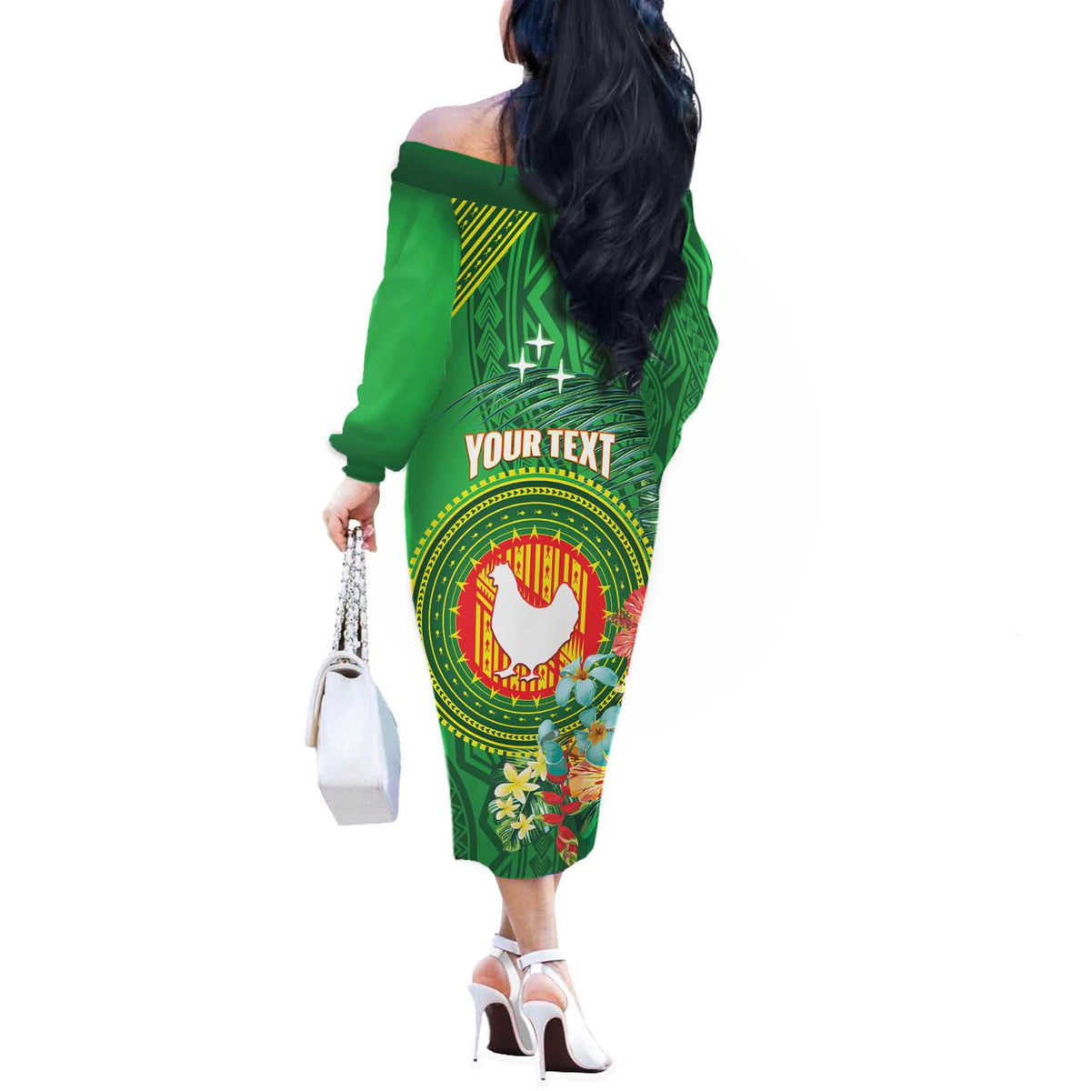 Personalized Manu'a Cession Day Off The Shoulder Long Sleeve Dress Tropical Flowers With Polynesian Pattern LT14 - Polynesian Pride