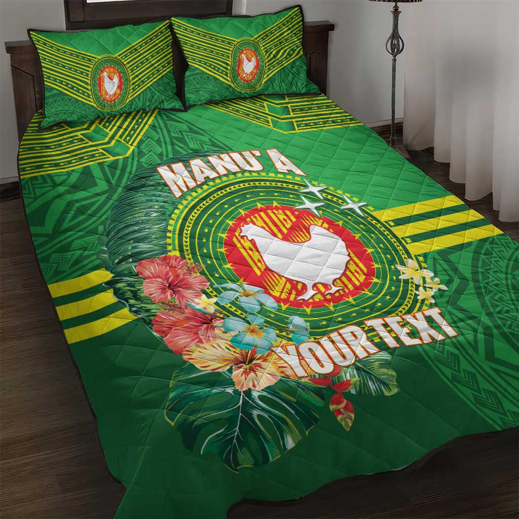 Personalized Manu'a Cession Day Quilt Bed Set Tropical Flowers With Polynesian Pattern LT14 Green - Polynesian Pride