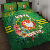 Personalized Manu'a Cession Day Quilt Bed Set Tropical Flowers With Polynesian Pattern LT14 Green - Polynesian Pride