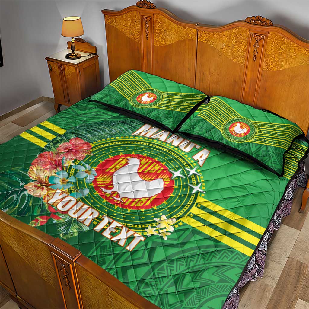Personalized Manu'a Cession Day Quilt Bed Set Tropical Flowers With Polynesian Pattern LT14 - Polynesian Pride