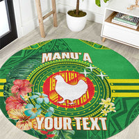 Personalized Manu'a Cession Day Round Carpet Tropical Flowers With Polynesian Pattern LT14 Green - Polynesian Pride