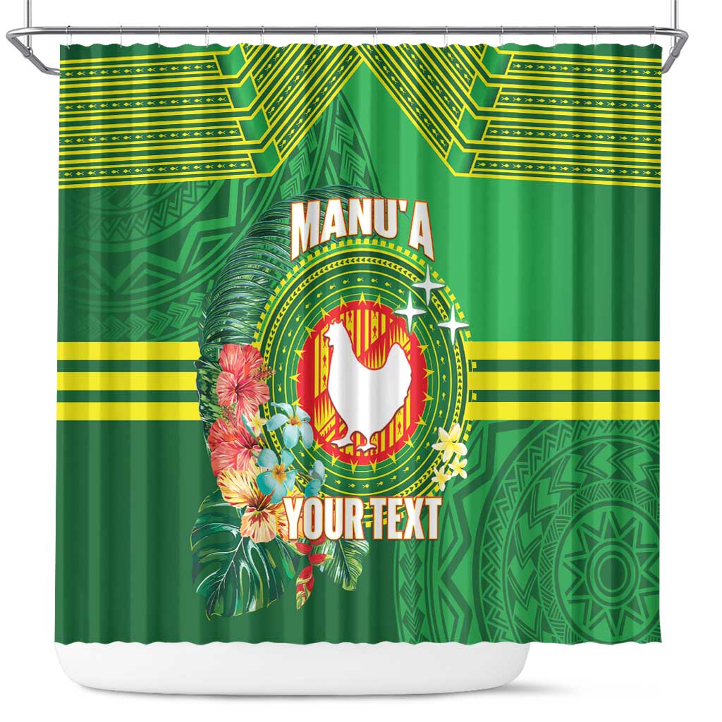 Personalized Manu'a Cession Day Shower Curtain Tropical Flowers With Polynesian Pattern LT14 Green - Polynesian Pride