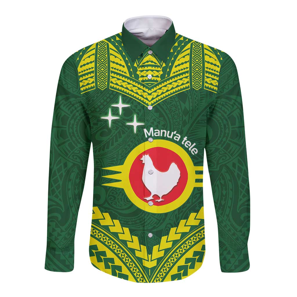 Manu'a Flag Day Long Sleeve Button Shirt Polynesian Pattern National Color Proud LT14 Unisex Green - Polynesian Pride