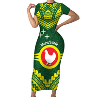 Manu'a Flag Day Short Sleeve Bodycon Dress Polynesian Pattern National Color Proud LT14 Long Dress Green - Polynesian Pride