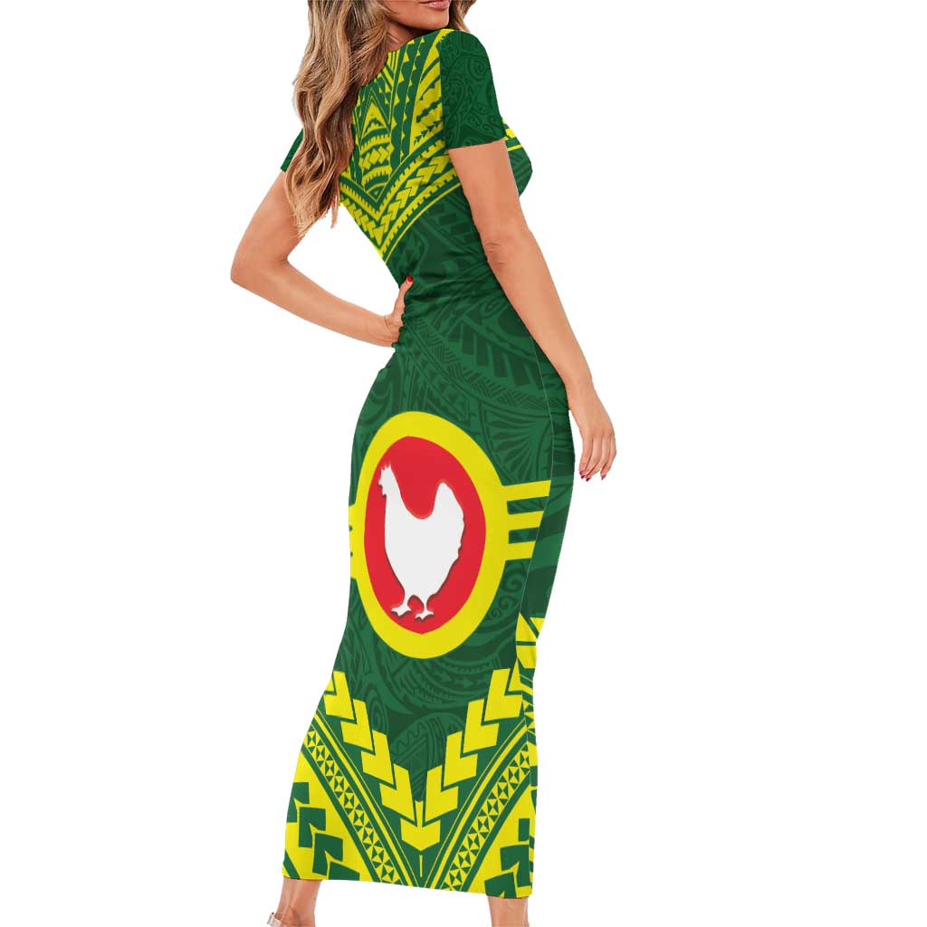 Manu'a Flag Day Short Sleeve Bodycon Dress Polynesian Pattern National Color Proud LT14 - Polynesian Pride