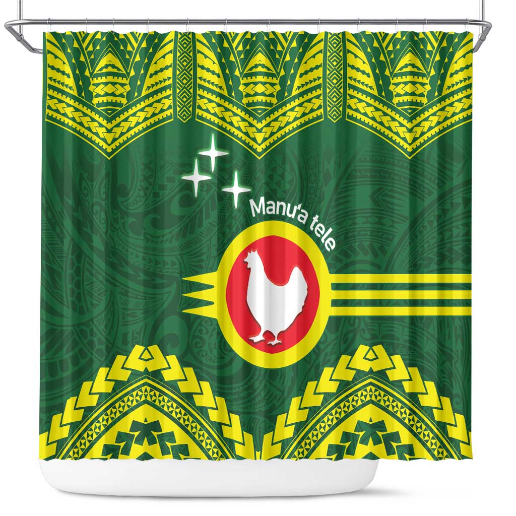 Manu'a Flag Day Shower Curtain Polynesian Pattern National Color Proud LT14 Green - Polynesian Pride