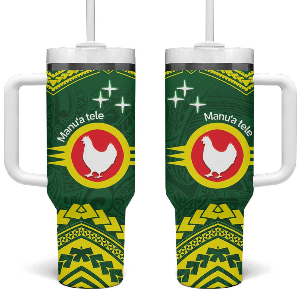 Manu'a Flag Day Tumbler With Handle Polynesian Pattern National Color Proud LT14 One Size: 40 oz Green - Polynesian Pride