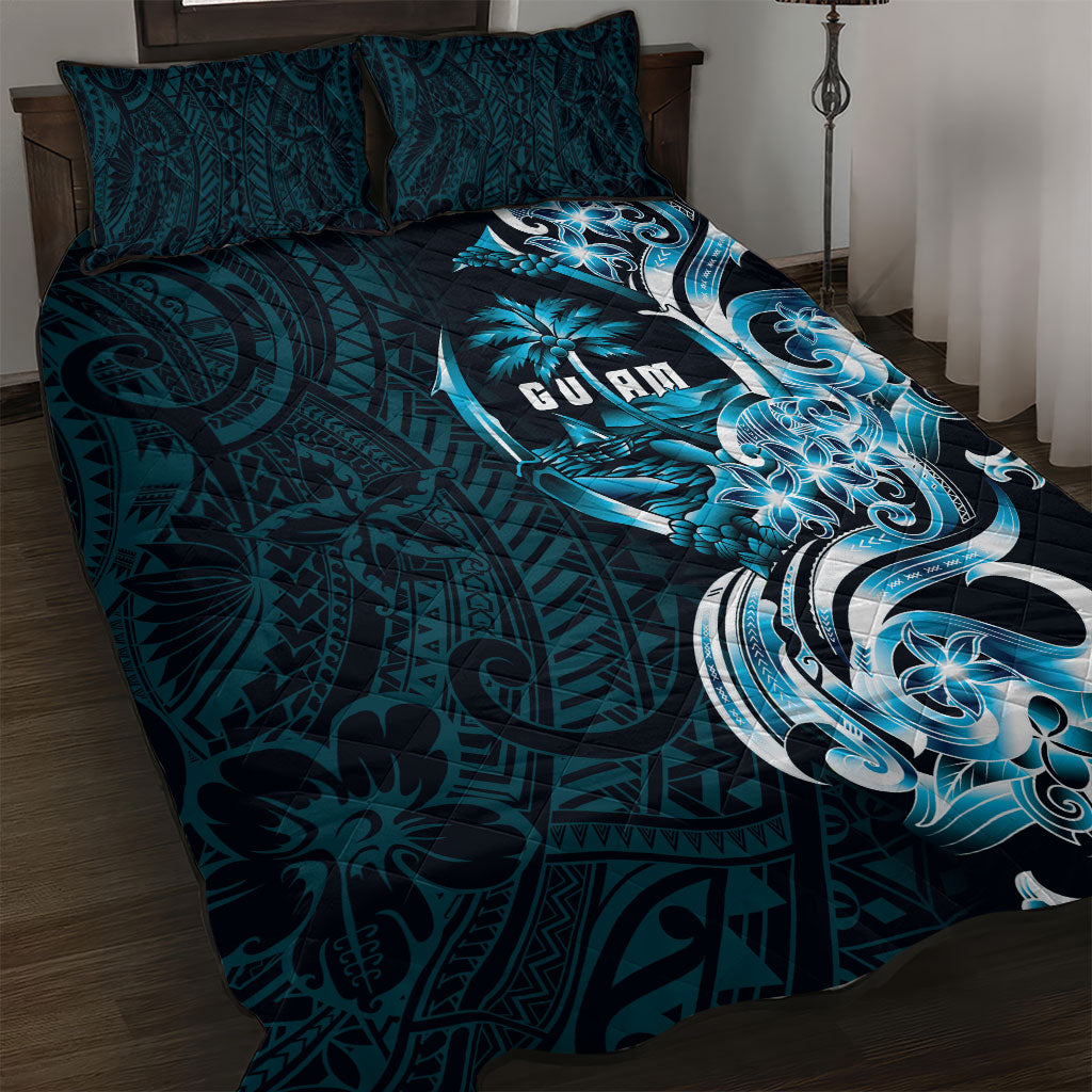 Asut Guam Chamorro Quilt Bed Set Guahan Seal Tattoo LT14 Blue - Polynesian Pride