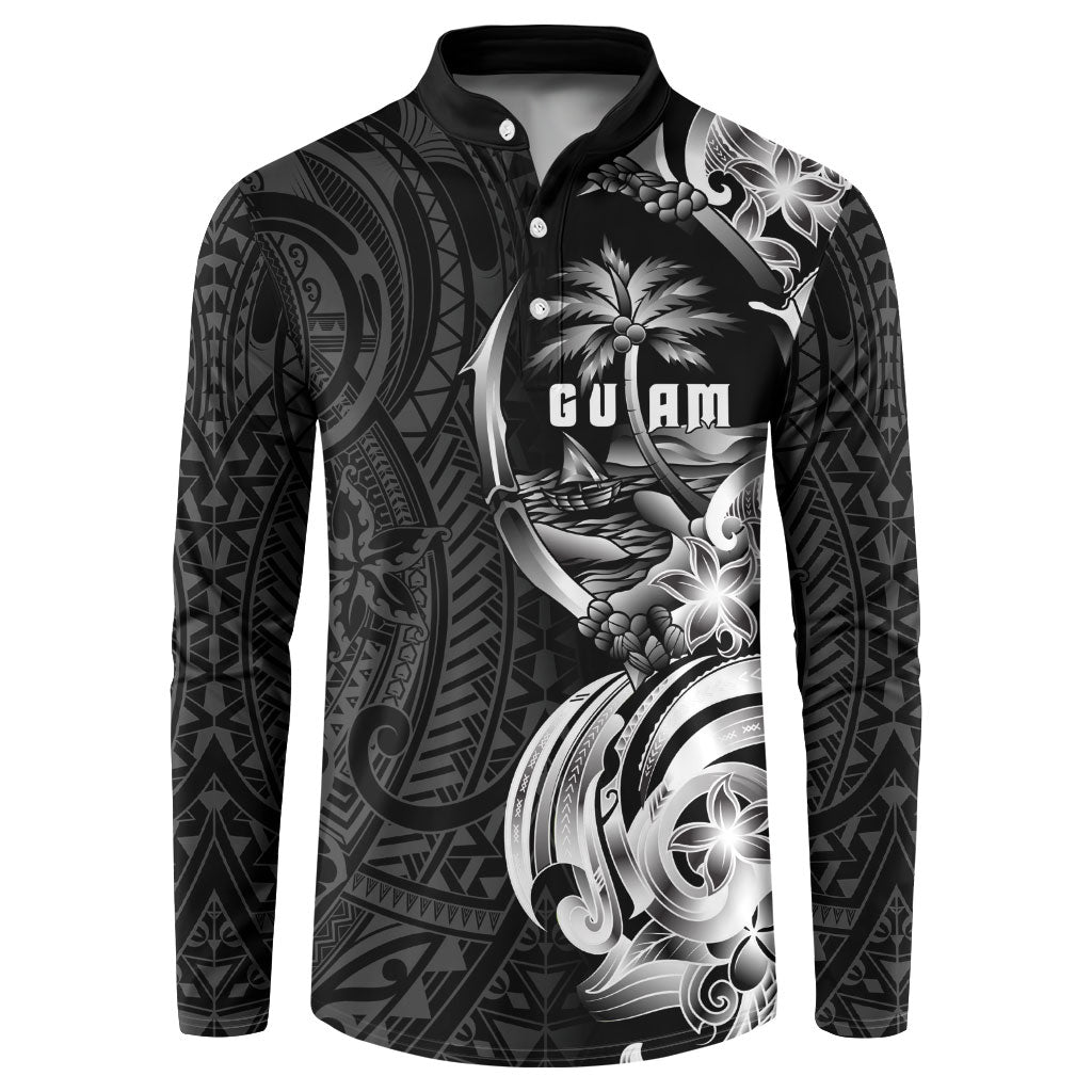 Attelong Guam Chamorro Button Sweatshirt Guahan Seal Tattoo LT14 Black - Polynesian Pride