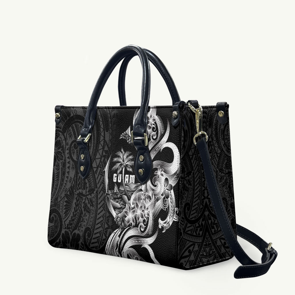 Attelong Guam Chamorro Leather Bag Guahan Seal Tattoo LT14 Black - Polynesian Pride
