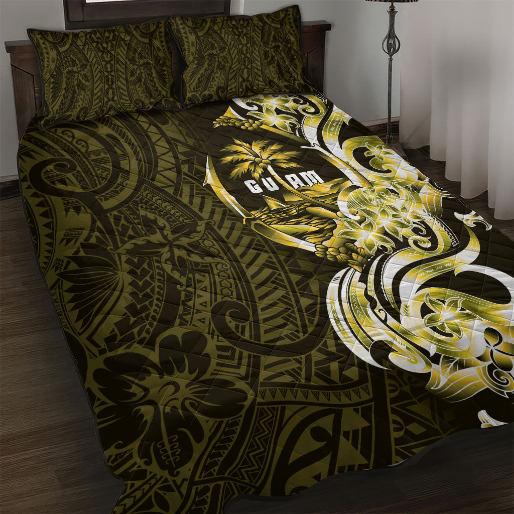 Amariyu Guam Chamorro Quilt Bed Set Guahan Seal Tattoo LT14 Yellow - Polynesian Pride