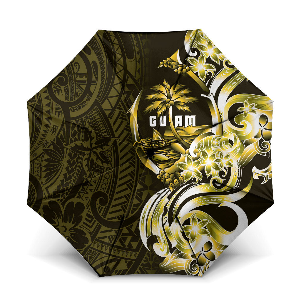 Amariyu Guam Chamorro Umbrella Guahan Seal Tattoo LT14 One Size Folded 11.42 inch Opened Diameter 37.4 inch Yellow - Polynesian Pride