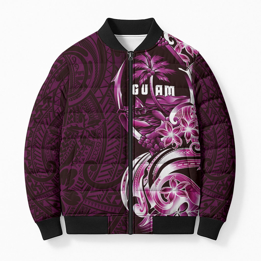 Kulot Di Rosa Guam Chamorro Bomber Puffer Jacket Guahan Seal Tattoo LT14 Unisex Pink - Polynesian Pride