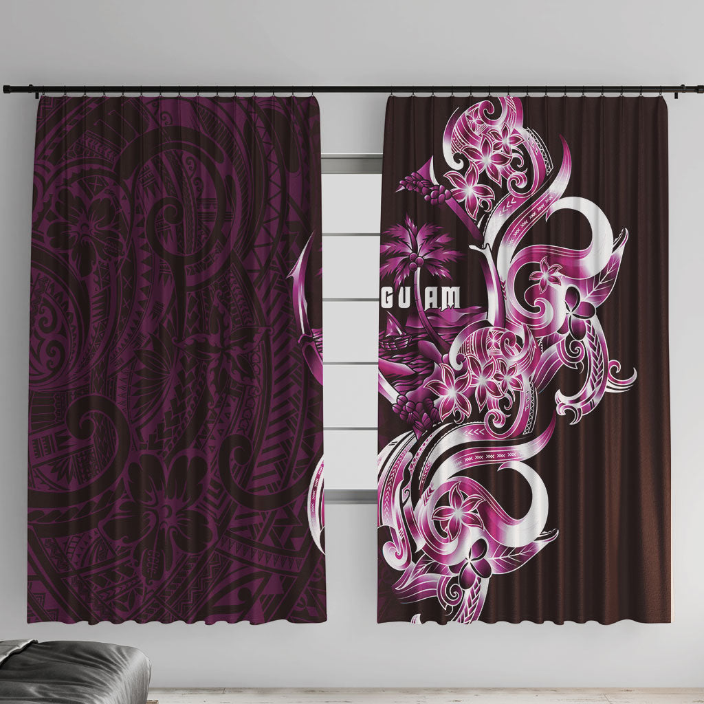 Kulot Di Rosa Guam Chamorro Window Curtain Guahan Seal Tattoo LT14 With Hooks Pink - Polynesian Pride