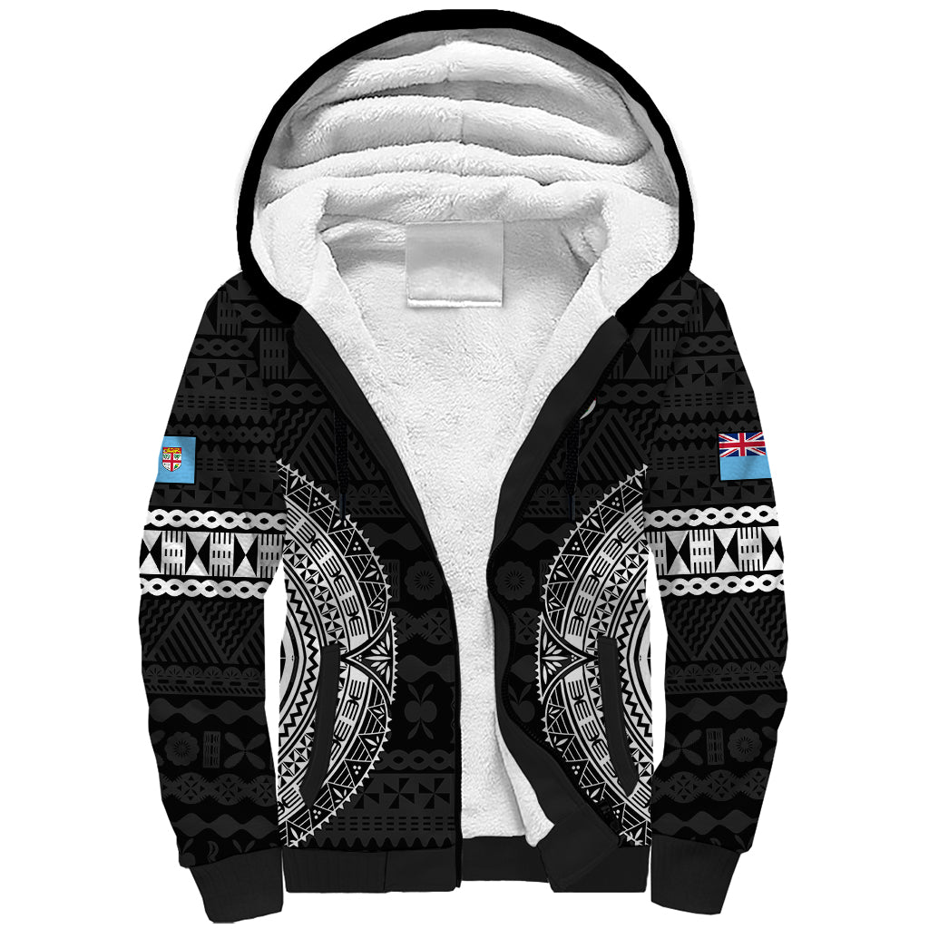 Fiji Rugby Sherpa Hoodie 2023 Fijian Tapa Pattern World Cup Black LT14 Unisex Black - Polynesian Pride