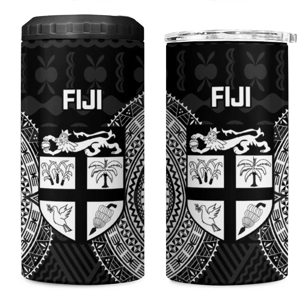 Fiji Rugby 4 in 1 Can Cooler Tumbler Fijian Tapa Pattern World Cup Black LT14 One Size: 16 oz Black - Polynesian Pride
