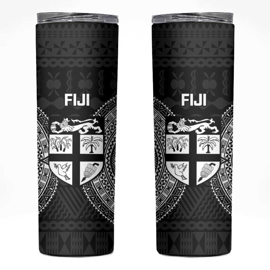 Fiji Rugby Skinny Tumbler Fijian Tapa Pattern World Cup Black LT14 Black - Polynesian Pride